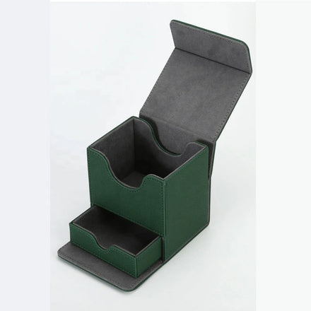 Rectangle Card Deck Box with Dice Tray PU Leather Storage Case for 150+ Sleeved Cards Modern Game Organizer