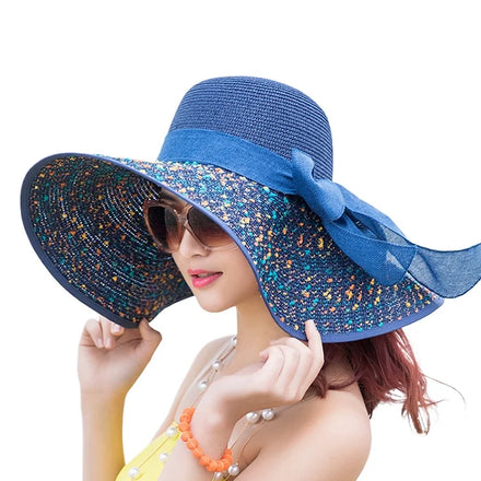 Women Paper Straw Hat Large Wide Brim Straw Floppy Hat Summer Sun Fashion Broad Beach Hat Sun Visor Cap