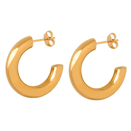 Waterproof Stainless Steel Earrings 18k Gold Women's Titanium Steel Ear Clip Geometric Circular Earrings Trendy Jewelry