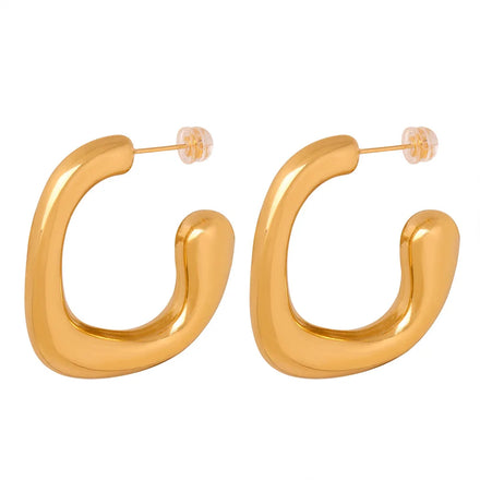 Ins Pvd 18k Gold Plated Stainless Steel Geometric C Shape Stud Hoop Earring for Women Waterproof Hypoallergenic Jewelry Gift