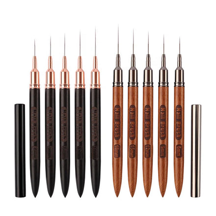 Fashion Nail Decoration Painting Tool Long Thinnest Liner 6 9 12 15 18mm Wooden Nail Art Brushes With Cover