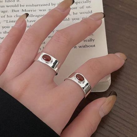 Hong Kong Solid Size INS Fashion Jewelry Women Ring Luxury Beautiful Agate Oval Round Rings 925 Sterling Silver Fine Jewelry