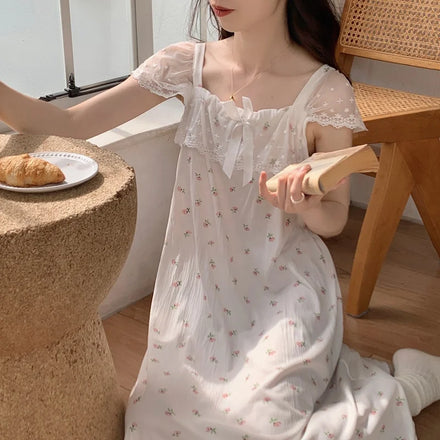 New Summer Printed Nightgown Cotton Fashion Babydoll Sleepwear Nighty Cute Women Nightdress Pijamas Mujer Pajamas Set