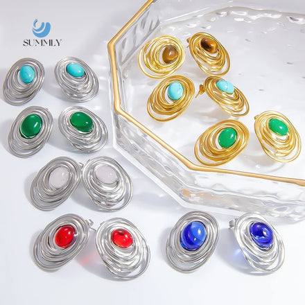 SUMMLY Trend Wholesale Fine Turquoise 18 Gold Plated Stainless Steel Earrings Fashion Jewelry Manufacturer