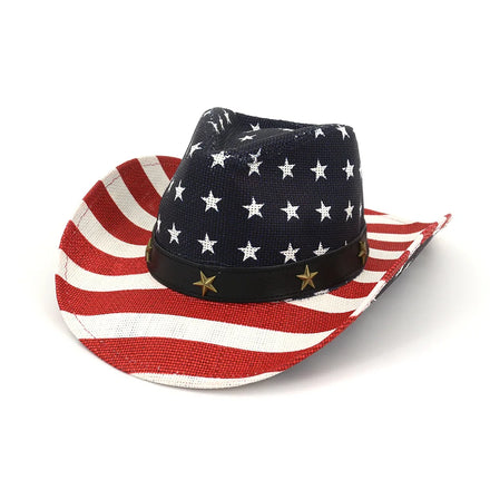 Hot Selling USA American Flag Woman Man Printing Cowboy Straw Hat Wholesale