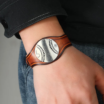 Fashion Jewelry Basketball Bracelet Vintage Genuine Leather Bracelets for Men Sport Fans Gift
