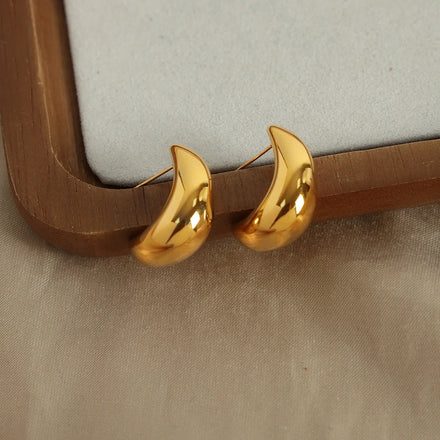 Fashion Designer 18k Gold Plated Statement Stud Earring Waterproof Stainless Steel Hollow Moon C Shaped Hoop Earrings Pendientes