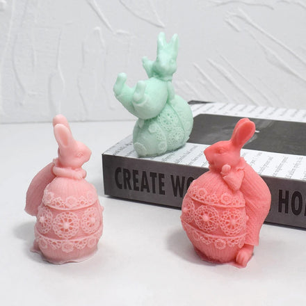 3D Bunny Silicone Moulds for Candles Relief Flower Holiday Scented Gift Easter Egg Rabbit Candle & Soap Gypsum Resin Mold Making