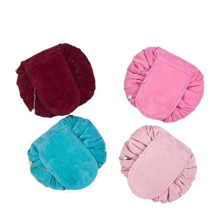 Hot Sell Flat Lay Velvet Makeup Bag Large Capacity Lazy Drawstring Cosmetic Bags for Travel Organizer Toiletry Bag