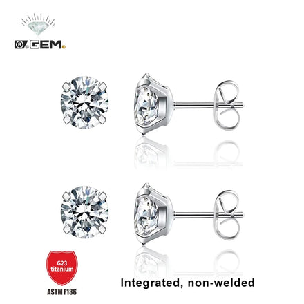 G23 Titanium 5A (2-8mm) Zircon Stud Earrings Set R.Gem. Bow Buckle Piercing Jewelry Earrings