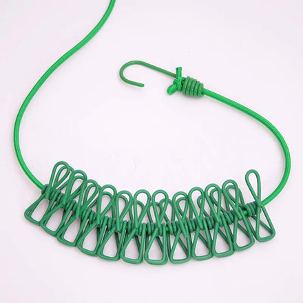 Outdoor Travel Waterproof Windproof Nylon Rubber Elastic Clothesline with 12pcs Positioning Buckle Clips