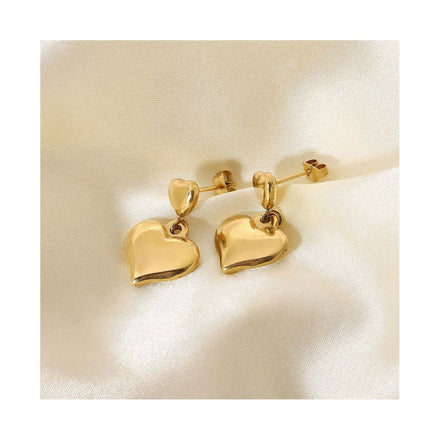 Stainless Steel Smooth Heart Shape Drop Earrings 18K Gold Plating No Fade Waterproof Stainless Steel Heart Earrings