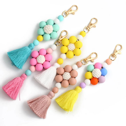 NEW DESIGN Sunflower Silicone Beaded Keychain Bag Charm Ladies Accessories Creative Silicone Tassel Keychain