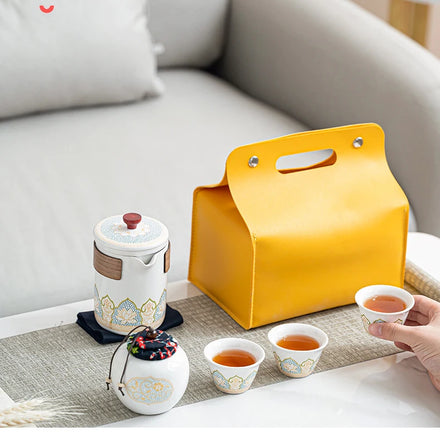 Custom Ceramic Portable Tea Set Gift for Home Outdoor Business Travel Chinese Kung Fu Handmade Ceramic Teapot Cups
