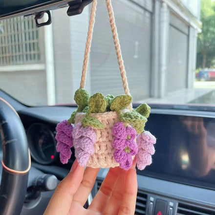2024 Car Mirror Hanging Crochet Flowers Plant for Women Car Mirror Hanging Hanger Accessories Plants Lover