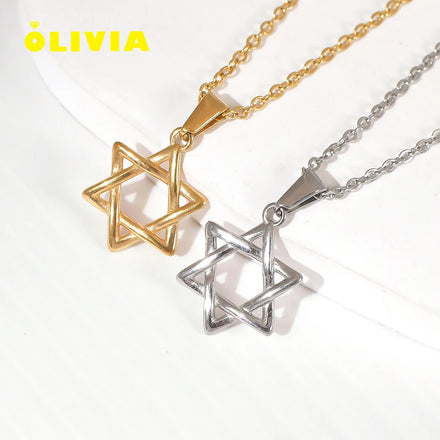 Fashion Star of David Pendant Necklace 18K Gold Plated Jewish Israel Jewelry Six Pointed Star Necklace for Women Men