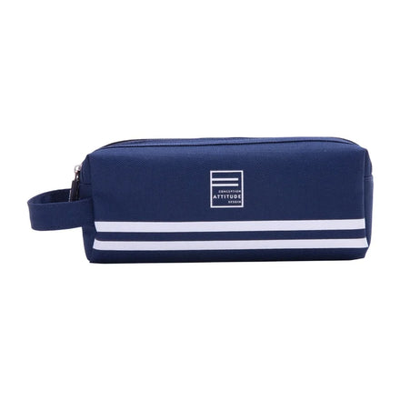Deli 66772 Dark Blue Striped Pencil Pouch Large-capacity Multi-purpose Students Layer Storage Pencil case 96pcs Per Carton Set