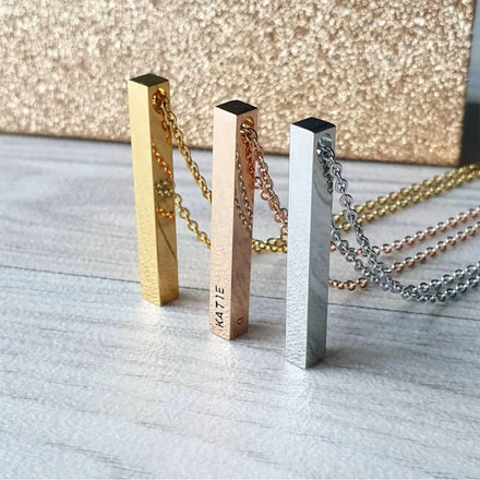 Personalized Bar Pendant Necklace Geometric Charm Custom Name Necklace 18k Gold Plated Stainless Steel Engravable Bar Necklace
