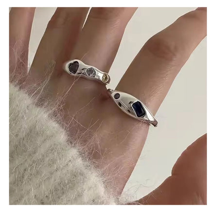 Fashion 925 Sterling Silver Irregular Colored Zircon Wedding Rings for Women Fine Jewelry