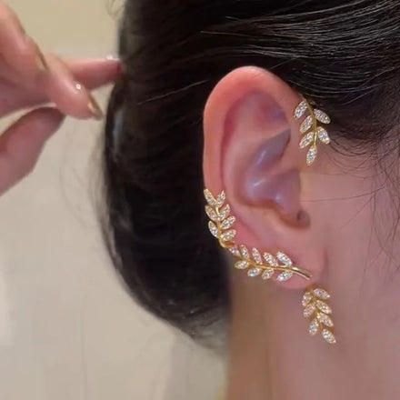 Fashion Full Diamond Leaf Ear Hanging Light Luxury Ear Hanging Without Piercing Earrings Women Jewelry Wholesale