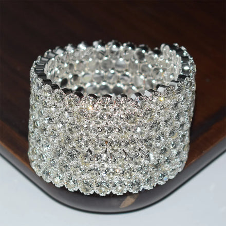Pulseira De Strass Two Row Crystal Bracelet Rainbow Bridal Adjustable Crystal Rhinestone Cuff