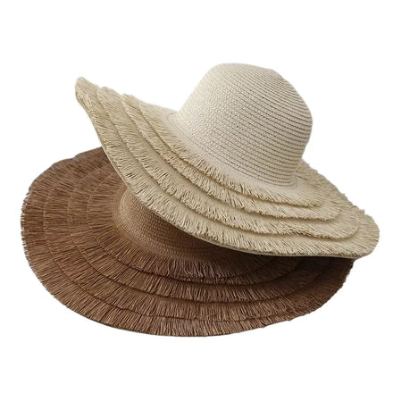Summer Sun Fashion Broad Beach Hat Sun Visor Cap Women Paper Straw Hat Large Wide Rough Brim Straw Floppy Hat