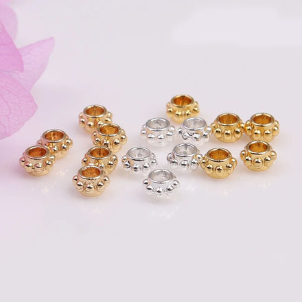3.6mm Small Bead Spacers Rondelle 14k Gold Plated Jewelry Findings with 1.5mm Hole and 100 Pcs/Bag Packaging