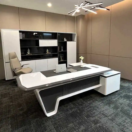 White Manager Office Desk L-shaped Modular MDF Material Modern Executive CEO Boss Desk with Customizable Size
