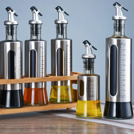 New Product 200ml 300ml 500ml Stainless Steel Glass Kitchen Cooking Sauce Olive Oil Dispenser Bottles Oil and Vinegar Bottle Set
