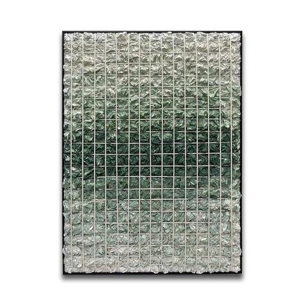 Contemporary Decorative 3D Wall Art Abstract Gradient Green Paper Ruffle Grid Rectangle Electric Metal Hanging Art