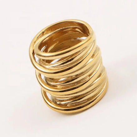 New Arrivals 18k Gold Plated Stainless Steel Wholesale Fashion Simple Jewelry Hyperbole Twisted Wide Ring
