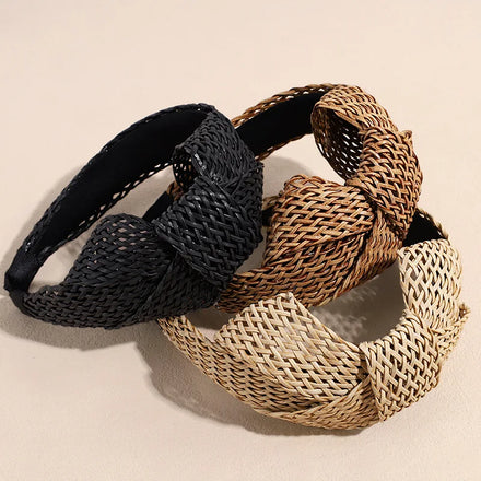 Hot Selling Trend Springsummer Environmentally Friendly Breathable Pure Grass Weaving Versatile Fashionable Bow Headbands