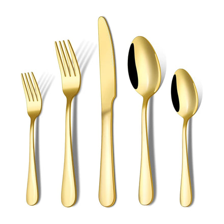 Gold Stainless Steel 304 Knife Fork Spoon Flatware Cutlery Set Silverware