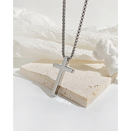 High Polished Simple Black Gold Silver Stainless Steel Blank Cross Pendant Necklace Plain Decoration Religious Jewelry Necklace
