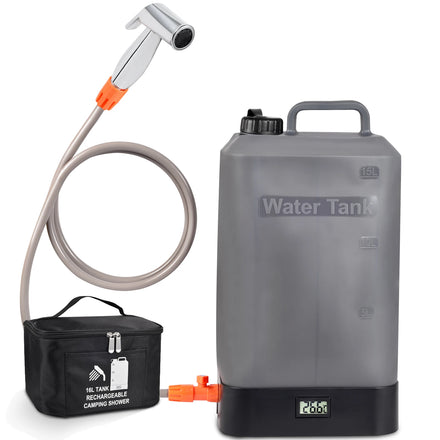 Portable Outdoor Shower 4.5 Gallon Silicone Water Tank Battery Powered and with Temperature Display Solar Heating Easy to Carry