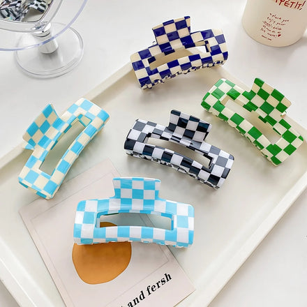 10.5cm 10cm 4inch Rectangle Jumbo Checker Hair Claws Clip Big Unbreakable Hair Clamps PVC Giant Large Checkered Claw Clips