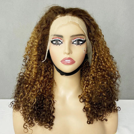 3 Tone Color Pixie Curl With 13*4 Full Frontal Wig 14 Inches Natural Human Hair Wigs Wholesale for Ladies