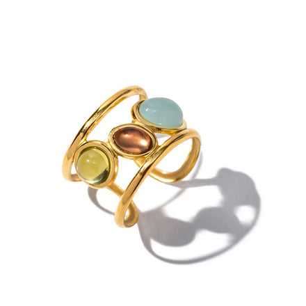 SC Hot Selling Luxury Adjustable Ring Bulk Gold Plated Stainless Steel Rings Vintage Gemstone Chunky Ring for Women Girls