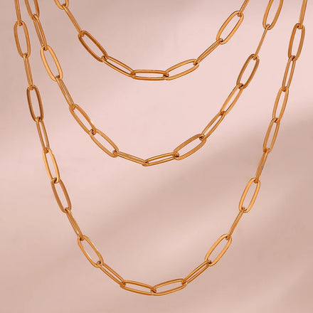 Dreamshow Waterproof Jewelry Paper Clip Chain Necklace PVD Gold Plated Stainless Steel Chain Necklace Jewelry Accessories