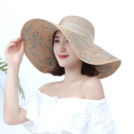 Women Paper Straw Hat Large Wide Brim Straw Floppy Hat Summer Sun Fashion Broad Beach Hat Sun Visor Cap