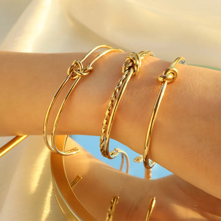 Fashion Waterproof Stainless Steel Gold Plated Adjustable Knot Bangle Open Cuff Bracelet for Women Wedding & Party High-quality