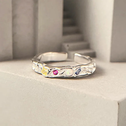 Geometric 925 Sterling Silver Women Irregular Tin Foil Texture Open Rings Jewelry Wholesale