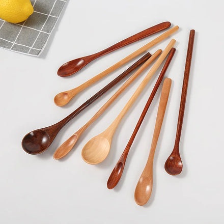 High Quality Eco-Friendly Mini Wooden Coffee Stirring Spoon Wholesale Long Handle Tea Teaspoon Honey Spoon Box Kitchen Utensil