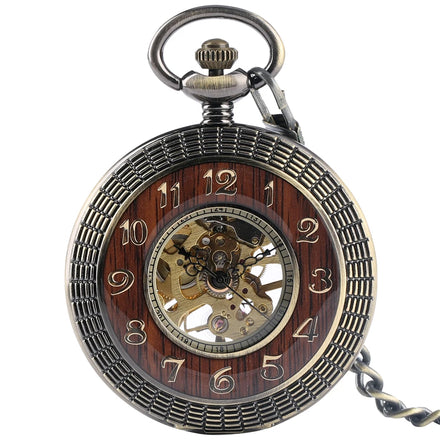 Arabic Numerals Display Case Hollow Steampunk Hand Wind Pocket Watch Vintage Mechanical Fob Watch with Chain for Men Gift