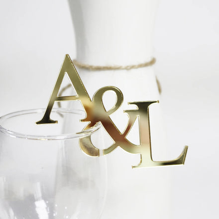 Custom Handmade Wedding Acrylic Names Drink Tags Initials Birthday Party Gold Mirror Acrylic Cocktail Toppers
