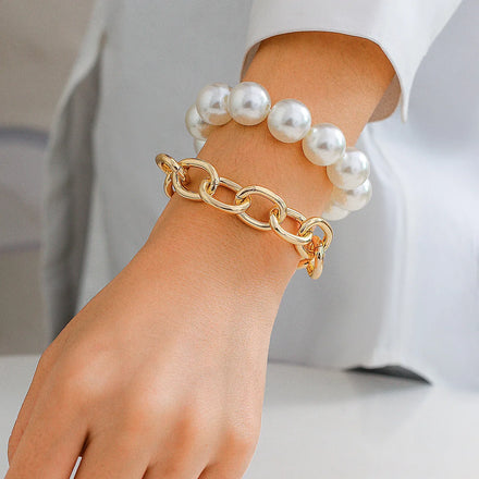 Exquisite Geometric Beaded Bracelet with Imitation Pearl Trendy Fashion Accessory for Women