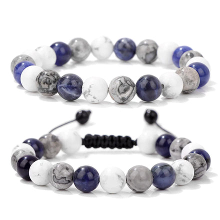 Men's Trendy Agate Gemstone Beaded Bracelet Natural Jewelry for Anxiety Stress Relief Sodalite Howlite Gray Jasper Healing Beads
