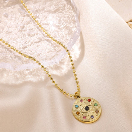 Women Vintage Round Stainless Steel 18K Gold Plated Necklace Evil's Eyes for Women Jewelry Necklace