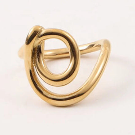 Hot Sale Women Creative Trends Personalized Jewelry 18k Gold Plated Stainless Steel Art Abstract Curve Shape Ring