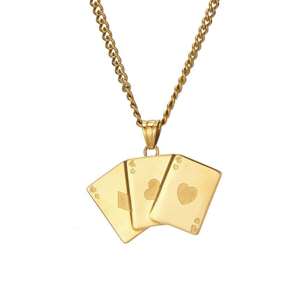 2025 New Arrival 316L Stainless Steel Waterproof Lucky Number 444 777 Poker Playing Card Necklaces for Anniversaries Couples'